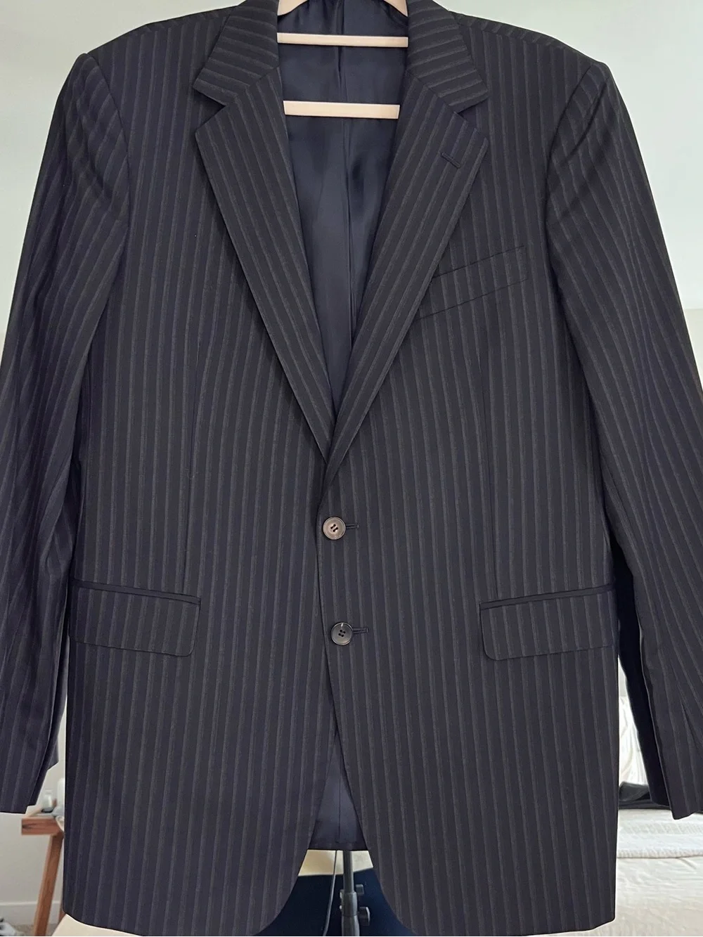Gucci Black Pinstripe Two-Button Suit Jacket